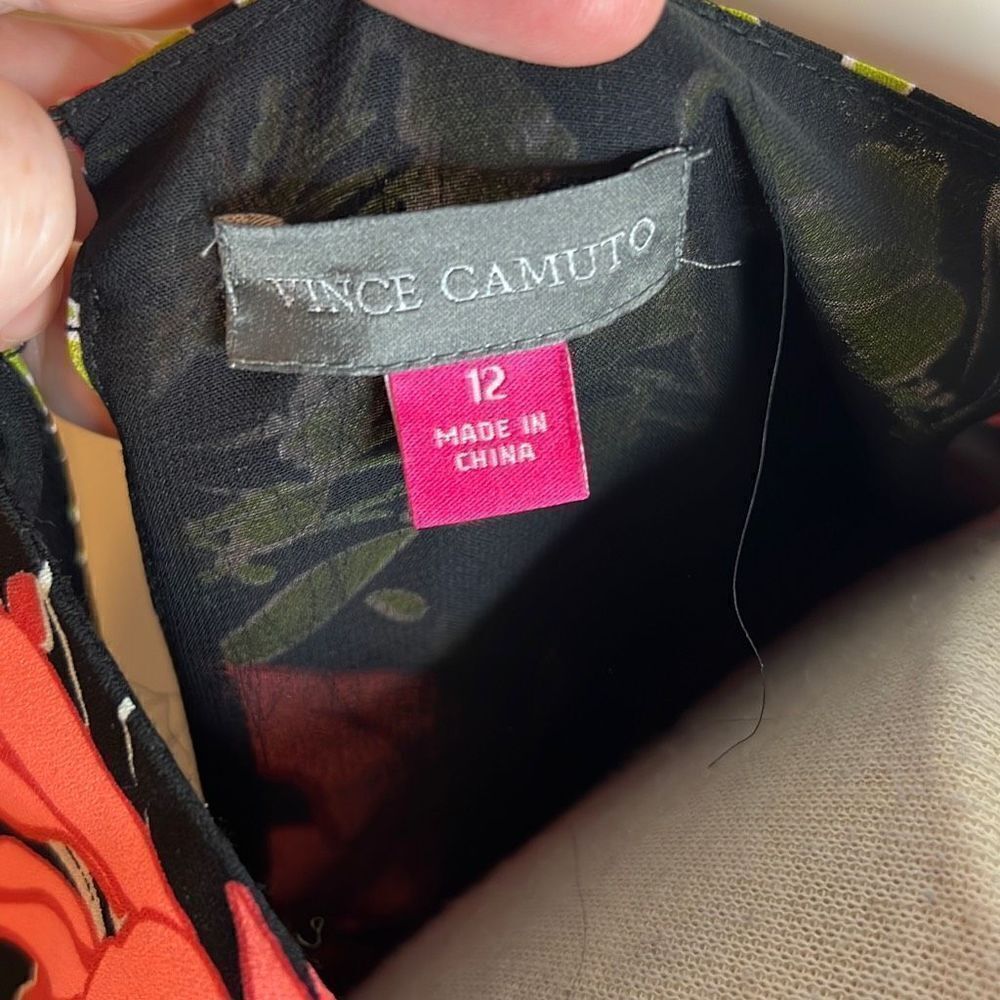 ❤️Vince Camuto Black & Pink Floral Flowy Short Sleeves Sheath Dress Womens Sz 12 - Picture 5 of 8